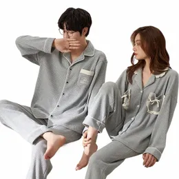 Cott Sleepwear för par Korean Cardigan Men Pijamas Women Pyjamas Set LG Sleep Tops Pant Nightwear PJS Pareja Hombre 10T4#