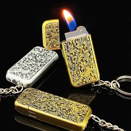 Lighters Ultra Thin Torch Lighters Keychain Flame Inflatable Butane Gas Cigarette Cigar Lighters Men Tool With Out Gas 240325