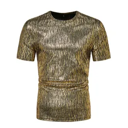 Men's Glitter Line Bronzing T Shirts Summer Short Sleeve V Neck T Shirt Men Hip Hop Party Prom Stage Clothing for Men 2XL 210522