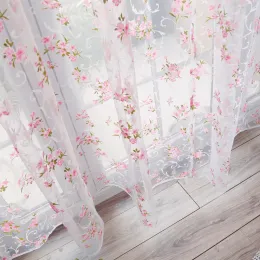 Curtains printed flower Sheer Curtains Voile Tulle For Kitchen Living Room Bedroom Window Treatment Screening Drapes Home Decoration