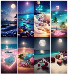 Stitch 5d Paesaggio fai -da -te Moon Beach Beach Full Drill Ramion Mosaic Scenery Cross Cross Kit Kit Home Wall Art Decor Regalo fatto a mano