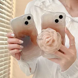 Capas de telefone celular Lace Flower Bracket Ring Holder Stand Soft IMD Phone Case para iPhone 13 14 Pro Max 12 11 Wave Lente à prova de choque Capa protetora H240326