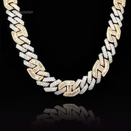 Anpassad Sterling Sier Jewelry 15mm Zircon Link Halsband OEM VVS Moissanite Cadenas Kolye Cuban Chain