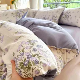寝具セット新鮮なシンプルなフローラルスタイル2/3PCSセットソフトブラシをかけた通気性羽毛布団カバー付き枕カバー（ベッドシートなし）