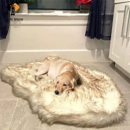 매트 두꺼운 가짜 모피 애완견 침대 매트 제거 가능한 부드러운 따뜻한 아늑한 플러시 수면 매트 개 고양이 내구성 매트리스 담요 카펫 깔개