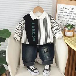 Clothing Sets Baby Boys Luxury Designer Clothes 2024 Spring Casual Patchwork Striped Long Sleeve Hoodies And Pants 1st Birthday Boy Outfit
