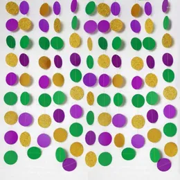 Party Decoration Gold Purple Green Circle Dots Garland Kit Mardi Gras Paper Bead Polk Dot Streamers för Shrove Tuesday Supplies