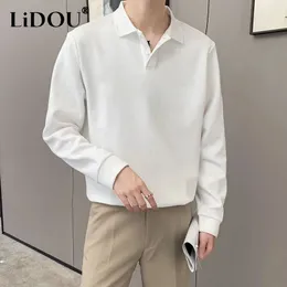 Wiosenna jesień Koreańska swobodna moda Solid Kolor Polo T-shirty Man Ropa Hombre Long Sleeve Lose Button Tops All Matche Streetwear 240314