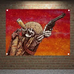 Tillbehör Western Cowboy Skeleton Affischer, Tapestry HD Wallpapers Home Decor Skull Tattoo Art Banners Flags Wall Hanging Ornament Mural