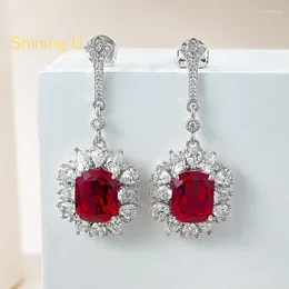 Dangle Earrings Shining U S925 Silver High Carbon Daimond 8 10mm Ruby Drop For Women Fine Jewelry Engagement