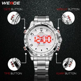 CWP 2021 Weide Watch Man Sport Back Light LEDディスプレイアナログアラームオートデート軍隊ステンレススチールストラップクォーツRelogio MA3243