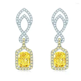 Dingle örhängen Vintage S925 Sterling Silver Lab skapade diamantsmycken 6 8 Rektangel Fashion Yellow Earring for Women