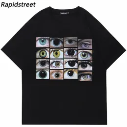 Erkekler Sokak Giyim Tişört Gözleri Dünya Grafik Harajuku Hip Hop T-Shirt Pamuk Tshirt Yaz Kısa Kol Üstleri Tees Siyah Unisex 240315