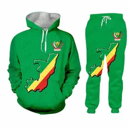 Republic CGO Flag Brazzaville Tracksuit Men 2 sztuki zestaw bluzy drewna sprężyste bluzy zamek błyskawicy