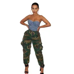 Elegante senhora camuflagem impresso calças de rua 2024 verão feminino cintura alta clube festa casual hip hop calças