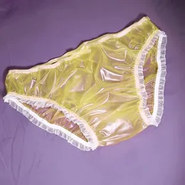 PVC Sexy Couple Low Waist Brief Plastic Film Leak Proof Men Waterproof Underwear 240311