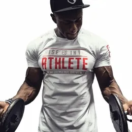 brand Men Cott T-shirt 2023 Summer New Gym Fitn Bodybuilding Shirt Male Fi Casual Short Sleeved Tees Tops Clothing k37S#