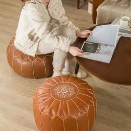 Pillow Moroccan Artificial PU Leather Sofa Stool Cover Round Ottoman Footstool Unstuffed Living Room Bedroom Covers