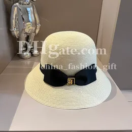 Summer Bucket Hat Designer Straw Hat For Ladies Wide Brimmed Sun Shading Straw Hat Celebrity Bow Hat Beach Seaside Sunscreen Hat