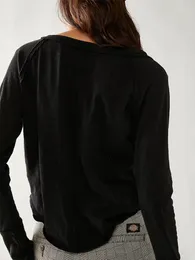 T-shirt da donna CHQCDarlys T-shirt a maniche lunghe da donna S Casual allentato con scollo a U Tinta unita Crop Top Moda Oversize Streetwear