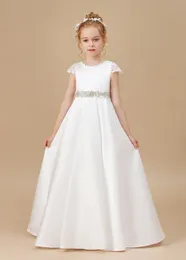 Satin Princess Flower Girl Dress for Kid Prom Night Wedding Ceremony Pageant Bankett Birthday Evening Ball First Communion 240312