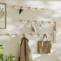 Rails Creative Wave Iron Hook Row Hook No Punch Wooden Hanger INS Simple Multifunctional Porch Bathroom Coat Hook