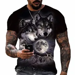 メンズTシャツのオオカミ印刷半袖ティーティーサマーレジャーfiトレンド男性トップスルーズ快適な男性服v3tc＃