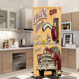 Stickers Retro Car Hand Drawn SelfAdhesive Dishwasher Refrigerator Freeze Sticker Kid's Art Fridge Door Cover Wallpaper Creative Doors