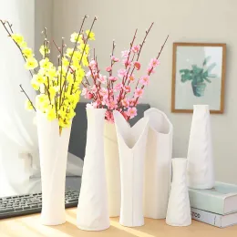Vazolar İskandinav yaratıcı seramik vazo süslemeleri 30 cm oturma odası kuru çiçek aranjmanı vazo ince yüksek beyaz çiçek ev dekorasyon