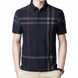 summer Short Sleeve Polo T-shirt Male Casual Clothing Ice Silk Polo Shirt Formal Plaid Tops r4Y2#