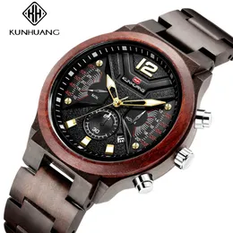 Mode trämän titta på Relogio masculino toppmärke lyxigt snyggt kronograf militära klockor timepieces i trälevurklocka fo2406