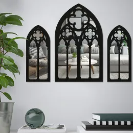 ミラー3PCSゴシックミラー壁の装飾アーチ型装飾ミラー壁に取り付けられたゴスルーム装飾ビンテージ大聖堂の窓鏡