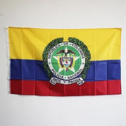 Accessori Bandiera della Colombia con scudo della polizia 3x5FT 90x150 cm Poliestere 100D con occhielli in ottone Banner pubblicitario