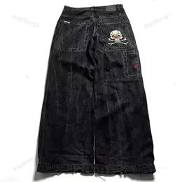 Jeans masculinos jeans jeans Novo harajuku hip hop retro crânio bordado jeans jeans infantil gótico cintura alta largura horsel2403