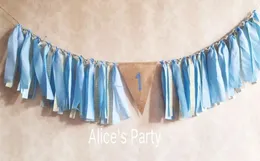 Party Decoration Light Blue Rag Ties Banner Boy First Birthday Decorations High Chair Bunting 1st Garland Gold Stripes Po Prop