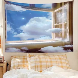 Benutzerdefinierte Ins Wandteppich Warmer Sonnenuntergang Fenster Hintergrund Einfaches modernes Schlafzimmer Stoff Poster Stoff Raumdekorationen für Mädchen 240322