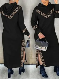 2023 herbst Kleider für Frauen Leopard Print Colorblock Schlitz Mit Kapuze Sweatshirt Kleid Vestidos De Mujer Casual Midi Robe Weibliche 240320