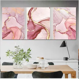 Stitch 3 Pieces Diamond Painting Modern Abstract Marble Pink Wave Line Landscape Wall Art Modern Diamond Mosaic Picture for Home Decor