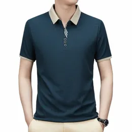 2024 Polo Camisas Homens Busin Normal Manga Curta Listrado Clássico Fit Stretch Golf Camiseta Trabalho Verão Coreano Roupas Sólidas B0Ao #