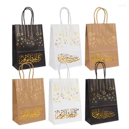 Envoltório de presente 6 pcs Eid Mubarak Kraft Papel Bronzing Saco Muçulmano Festival Islâmico Favor Suprimentos Doces Biscoito Ramadan Decoração