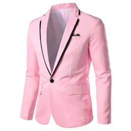 Весенне-осенний мужской пиджак, модный тонкий повседневный пиджак для мужчин, розовый/черный/белый, мужской пиджак на одной пуговице, верхняя одежда, мужской 5XL 240313