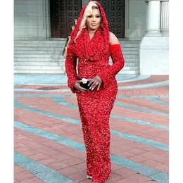 Arabic Aso Ebi Oct Sheath Red Prom Dress Sequined Lace Evening Formal Party Second Reception Birthday Engagement Gowns Dresses Robe De Soiree ZJ Es Es