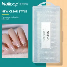 NailPop 600st Gel Nail Tips Acrylic Transparent Full Cover Square/Coffin/Almond Short Press On Fake Nails American Capsule Art 240318