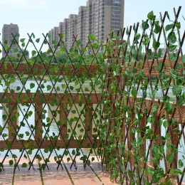 ゲート格納式人工ガーデンフェンス拡張可能なフェイクアイビープライバシーフェンスウッドバインズクライミングフレームガーデニングプラントホームデコレーション