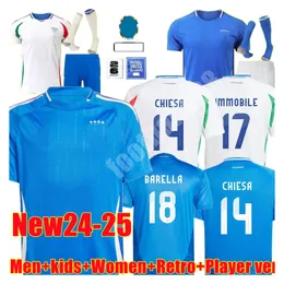 2024 25 Jerseys de futebol da Itália Versão de fãs de fãs homens Kit Kit Totti Donnarumma Chiesa Barella de Rossi R.Baggio Scamacca Raspadori Camisa de futebol Italia T 23 24 Uniforme