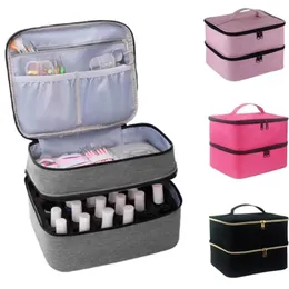 Portable Storage Box Double Layer Nail Polish Organizer Essential Oil Storage Bag Cosmetic Storage Box Börjare Hem Förvaringsväska 240313