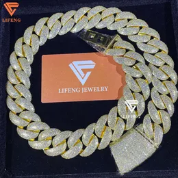 Jóias de Lifeng 25mm 7rows Solid Sill Silt 18K Plated Gold Bated VVS Moissanite Miami Chain Chain Link Iced Out Hiphop Men colar Cuban