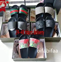 designer Sandals Slippers paris New Rubber Slides Sandals Floral Brocade Women Men Slipper Flat Bottoms Flip Flops Womens Fashion Striped Beach 24 hours delivery