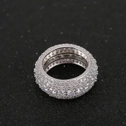 Gränsöverskridande amerikansk hiphop-koppar Mikroinlagd fem rader Full Zircon Ring Men's Hiphop Ring