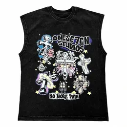 Vintage Cott Black Summer Guts Vest Skull Cross Pattern Print Wed Tank Top Harajuku Hip Hop Streetwear Unisex Tops 57Zv #